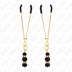 KINK - GOLDENE DÜNNE NIPPELKLEMMEN MIT 3 SCHWARZEN GLASPERLEN 7 CM – D-240966 – Produktansicht 2