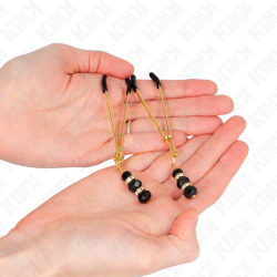 KINK - GOLDENE DÜNNE NIPPELKLEMMEN MIT 3 SCHWARZEN GLASPERLEN 7 CM – D-240966 – Produktansicht 3