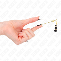 KINK - GOLDENE DÜNNE NIPPELKLEMMEN MIT 3 SCHWARZEN GLASPERLEN 7 CM – D-240966 – Produktansicht 4