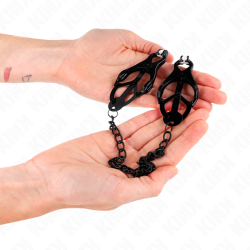 KINK - JAPANISCHE KLEEBLATT-NIPPELKLAMMERN MIT KETTE SCHWARZ 30 CM – Produktansicht 4