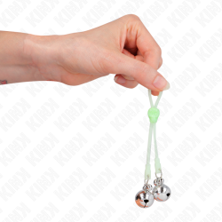 KINK - LEUCHTENDE TOTENKOPF-NIPPELKLAMMERN MIT RINGGLÖCKCHEN VERSTELLBAR GRÜN/SILBER – Produktansicht 4