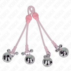 KINK - LEUCHTENDE TOTENKOPF-NIPPELKLAMMERN MIT RINGGLÖCKCHEN VERSTELLBAR ROSA/SILBER – Produktansicht 2