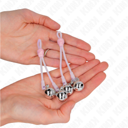 KINK - LEUCHTENDE TOTENKOPF-NIPPELKLAMMERN MIT RINGGLÖCKCHEN VERSTELLBAR ROSA/SILBER – Produktansicht 3