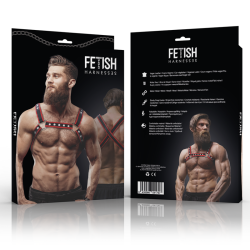 FETISH SUBMISSIVE ATTITUDE - BRUST-BULLDOG-GESCHIRR AUS ÖKOLEDER FÜR HERREN, SCHWARZ/ROT – Produktansicht 2