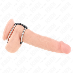 KINK - DOPPELTER PENISRING AUS METALL 3,8 CM BIS 5 CM MIT LEDER VERBUNDEN – Produktansicht 2