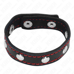 KINK - PENISRING AUS LEDER MIT DRUCKVERSCHLUSS ROT FUTTER 21 X 1,5 CM – Produktansicht 3