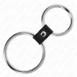 KINK - DOPPELTER PENISRING AUS METALL 3,7 CM BIS 5 CM VERBUNDEN DURCH LEDERBAND MODELL 1 – Produktansicht 4