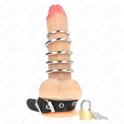 KINK - PENISRING AUS LEDER MIT VERSCHLUSSBAND 21 X 2 CM UND 5 METALLRINGEN VON 3 CM BIS 4 CM – Produktansicht 2