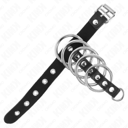 KINK - PENISRING AUS LEDER MIT VERSCHLUSSBAND 21 X 2 CM UND 5 METALLRINGEN VON 3 CM BIS 4 CM – Produktansicht 4
