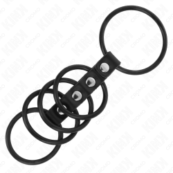 KINK - 5 PENISRINGE AUS SILIKON 3,8 CM BIS 4,8 CM DURCH LEDER VERBUNDEN – Produktansicht 3