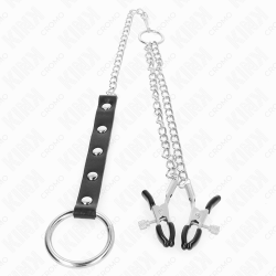 KINK - METALL-PENISRING MIT KETTE UND VERSTELLBAREN BRUSTKLAMMERN – Produktansicht 3