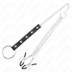 KINK - METALL-PENISRING MIT KETTE UND VERSTELLBAREN BRUSTKLAMMERN – Produktansicht 4