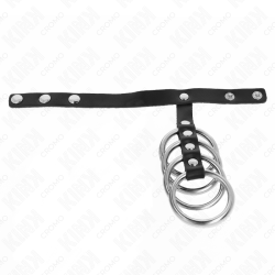 KINK - 4 METALL PENISRINGE 3,8 CM VERBUNDEN MIT LEDERBAND 22 X 1,5 CM UND DRUCKVERSCHLUSS – Produktansicht 3