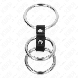 KINK - DREIFACH METALL PENISRING 3,7 CM BIS 5 CM MIT LEDER VERBUNDEN – Produktansicht 3
