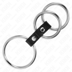 KINK - DREIFACH METALL PENISRING 3,7 CM BIS 5 CM MIT LEDER VERBUNDEN – Produktansicht 4