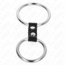 KINK - DOPPELTER PENISRING AUS METALL 3,7 CM BIS 5 CM VERBUNDEN DURCH LEDERBAND MODELL 2 – Produktansicht 3