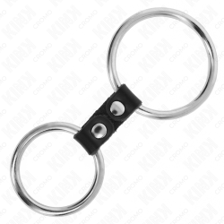 KINK - DOPPELTER PENISRING AUS METALL 3,7 CM BIS 5 CM VERBUNDEN DURCH LEDERBAND MODELL 2 – Produktansicht 4