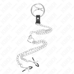 KINK - DREIFACH CHROM METALL PENISRING 3,8 CM BIS 5 CM MIT 26 CM METALLKETTE UND NIPPELKLEMMEN MODELL 1 – Produktansicht 3