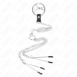KINK - DREIFACH CHROM METALL PENISRING 3,8 CM BIS 5 CM MIT 26 CM METALLKETTE UND NIPPELKLEMMEN MODELL 2 – Produktansicht 3