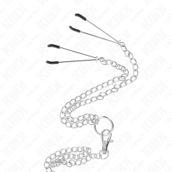 KINK - DREIFACH CHROM METALL PENISRING 3,8 CM BIS 5 CM MIT 26 CM METALLKETTE UND NIPPELKLEMMEN MODELL 2 – Produktansicht 4