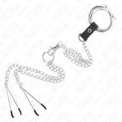 KINK - DREIFACH CHROM METALL PENISRING 3,8 CM BIS 5 CM MIT 26 CM METALLKETTE UND NIPPELKLEMMEN MODELL 2 – Produktansicht 5