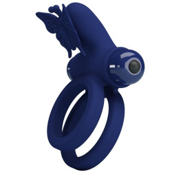 PRETTY LOVE - JAMELE DOPPELRING MIT VIBRATION & SCHMETTERLINGSTIMULATOR BLAU – Produktansicht 2
