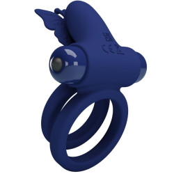 PRETTY LOVE - JAMELE DOPPELRING MIT VIBRATION & SCHMETTERLINGSTIMULATOR BLAU – Produktansicht 3
