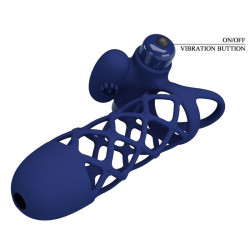 PRETTY LOVE - GIANN VIBRATORRING MIT SILIKONHÜLLE BLAU – Produktansicht 5