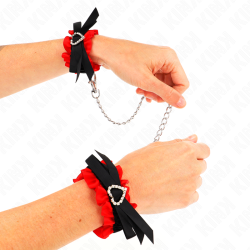 KINK - ELASTISCHE HANDGELENKSFESSELN AUS SPITZE MIT ROTEN HERZDETAILS, VERSTELLBAR 22-35 CM – Produktansicht 3