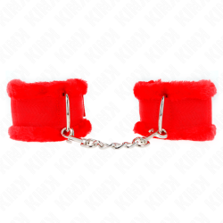 KINK - PELZGEFÜTTERTE HANDGELENKFESSELN ROT VERSTELLBAR 17-31 CM X 7 CM – Produktansicht 2
