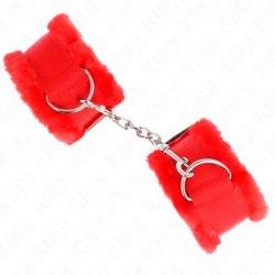 KINK - PELZGEFÜTTERTE HANDGELENKFESSELN ROT VERSTELLBAR 17-31 CM X 7 CM – Produktansicht 3