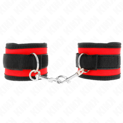 KINK - NYLON BIND-HANDHANDFESSELN MIT KLETTVERSCHLUSS ROT-SCHWARZ MODELL 2 VERSTELLBAR 18-35 CM X 6 CM – Produktansicht 2
