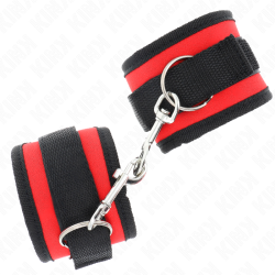 KINK - NYLON BIND-HANDHANDFESSELN MIT KLETTVERSCHLUSS ROT-SCHWARZ MODELL 2 VERSTELLBAR 18-35 CM X 6 CM – Produktansicht 3