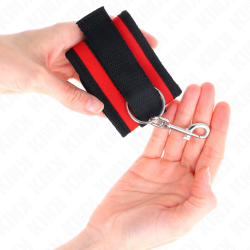 KINK - NYLON BIND-HANDHANDFESSELN MIT KLETTVERSCHLUSS ROT-SCHWARZ MODELL 2 VERSTELLBAR 18-35 CM X 6 CM – Produktansicht 4
