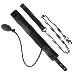 FETISH SUBMISSIVE BONDAGE - AUFBLASBARES WÜRGEHALSBAND MIT KETTE – Produktansicht 7
