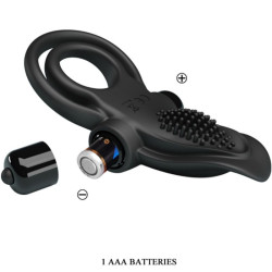 PRETTY LOVE - DOPPELTER VIBRATIONSRING + KLITORISSTIMULATOR 10 VIBRATIONEN SCHWARZ – Produktansicht 6
