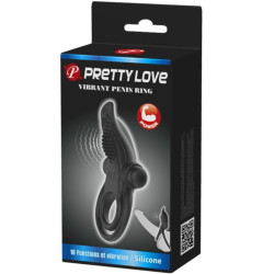 PRETTY LOVE - DOPPELTER VIBRATIONSRING + KLITORISSTIMULATOR 10 VIBRATIONEN SCHWARZ – Produktansicht 7