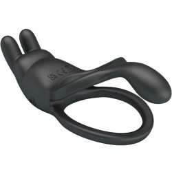 PRETTY LOVE - SETH DOPPEL-VIBRATIONSRING RABBIT 7 VIBRATIONEN SCHWARZ – Produktansicht 4