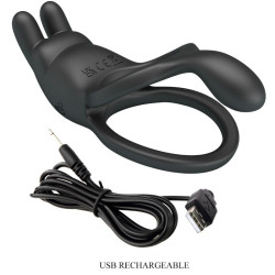 PRETTY LOVE - SETH DOPPEL-VIBRATIONSRING RABBIT 7 VIBRATIONEN SCHWARZ – Produktansicht 8