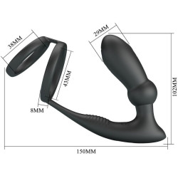 PRETTY LOVE - EMONI PENISRING + ANAL PLUG 12 VIBRATIONEN SCHWARZ – Produktansicht 5